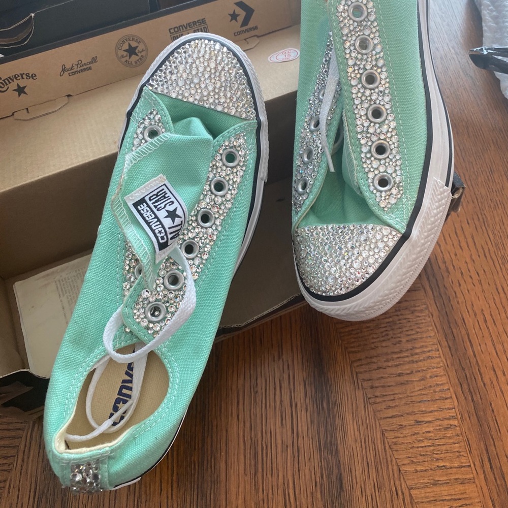 Custom Made Converse lows w/Swarovski Crystals worn 1 time only